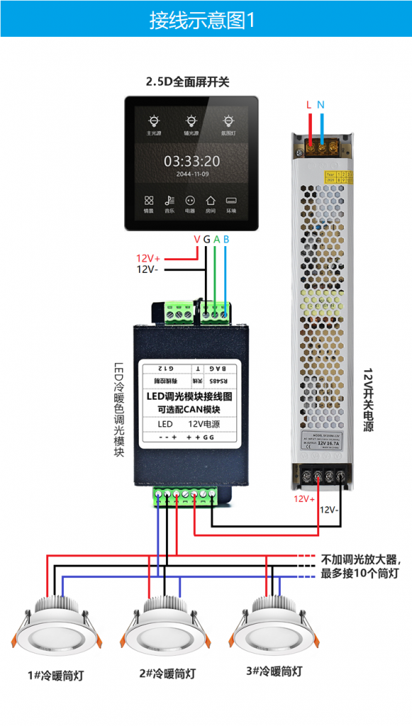 LED冷暖色温调光模块：筒灯/灯带调色温及明暗