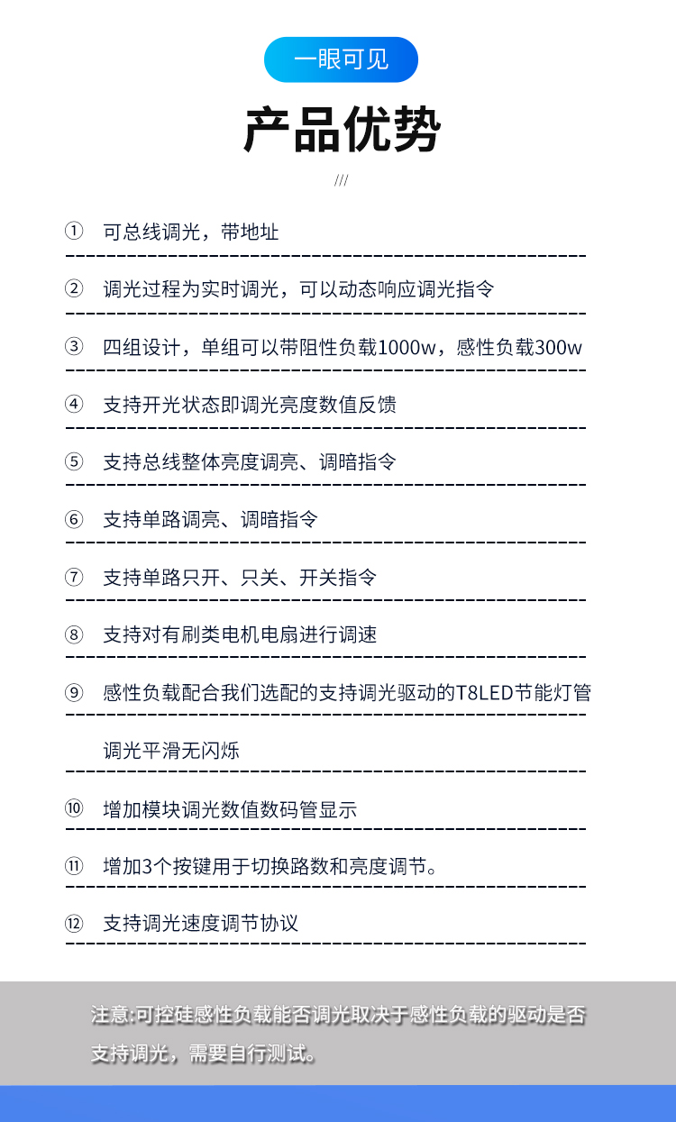 RS485通讯4路可控硅调光模块500W大功率调光器可并联