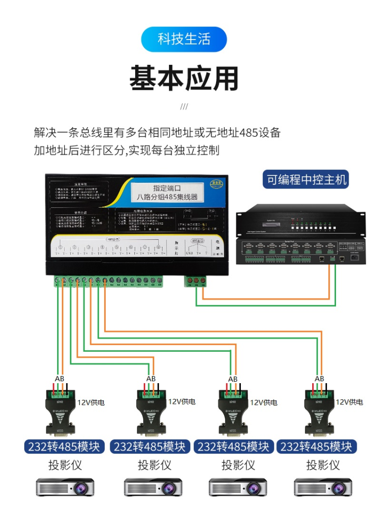 8路rs485相同地址区分控制集线器